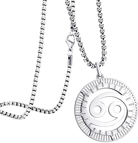 555Jewelry Stainless Steel Cancer Necklace for Wife, Horoscope Constellation Necklaces for Women ‎& Ladies, Zodiac Sign Pendant for Men, Astrology Necklace for Her, 22 Inch, Silver