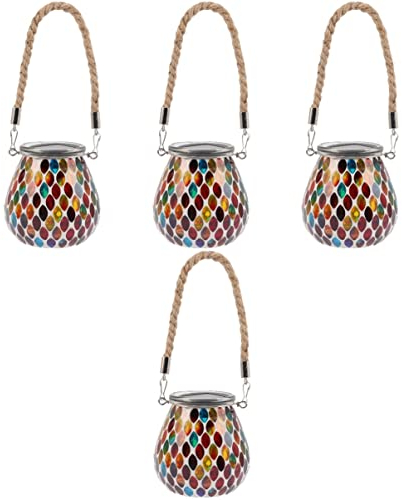 OSALADI 4 Stücke Außenleuchten Mason Dekorative Dekoration Rote Glaslaterne Nacht Party Garten Terrasse Tischleuchte Laternen Solar Led Jar Mosaik Hängelampen Lampe Tischplatte Für