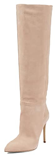 Joliss Donna Tacco Alto Stivali Alti Donna Appuntito Stivali Alti Donna Senza Chiusura Serata Stivali Alti Beige Numero 38 EU/39Cn