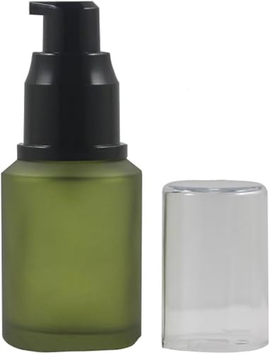 Ericotry 1PCS 60ml 2oz Frosted Empty Glass Cosmetic Cream Lotion Pump Bottle With Black Pump Head And Anti-Dust Cap For Beauty Liquid Essential Oil Cream Emulsion Travel Containers