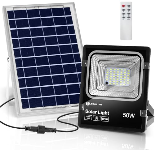 Aigostar 50W Solar Strahler Außen,Superhelles LED Flutlichter mit Solarpanel,Kaltweiß 6500K,IP66 Schutzgrad Solarstrahler Scheinwerfer Außenstrahler für Garten, Tür, Hof, Garage,etc.