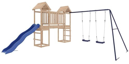 vidaXL Spielturm, Klettergerüst mit Rutsche Schaukel, Kinder Kletterturm mit Holzdach, Spiel-Zubehör für Garten, Holz Spielplatz, Massivholz Kiefer