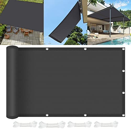 SunSail Wasserdicht Rechteckig 1.2 x 2.6 m Sonnenschutz Windschutz Sonnensegel Schattentuch inkl Befestigungsseile für Balkon Terrasse Garten Outdoor, Dunkelgrau