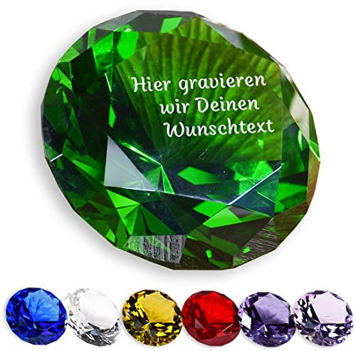 polar-effekt Deko Glas Diamant in Grün mit individueller Gravur - mit Wunschtext personalisiert - Briefbeschwerer passend zum Vatertag - als Tischdekoration geeignet - Geschenk-Idee für Papa