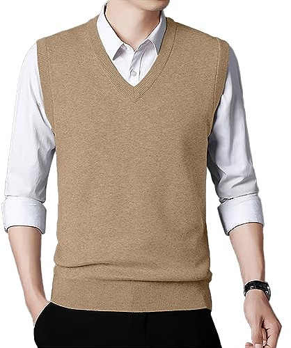 KUYIGO Hombres sin Mangas suéter Chaleco clásico de Negocios Caballero V Cuello de Punto de Punto Chaleco suéter Tank Tops