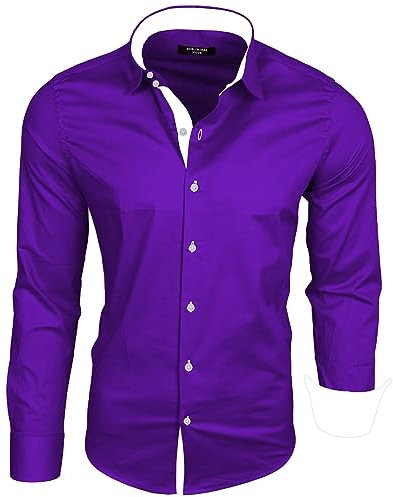 Subliminal Mode Camicia a Maniche Lunghe da Uomo | vestibilità Classica | Comoda e Facile da Lavare | Ideale per L'Ufficio e Le Uscite Informali S500 Viola 4XL