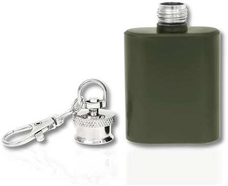 Flanacom Petaca de acero inoxidable, 28.3 g, verde, pulido