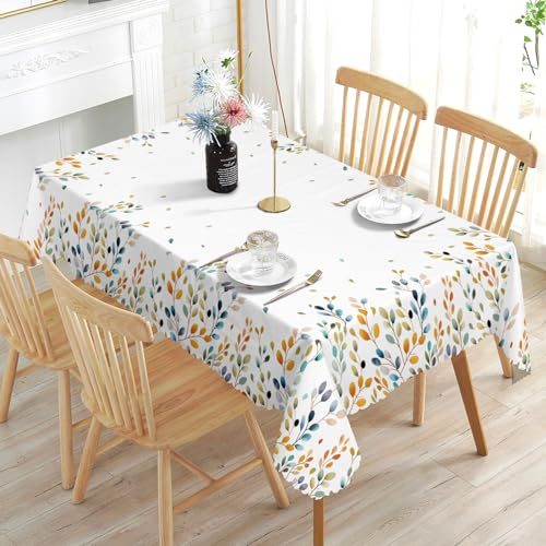 Lebendige Blätter Tischdecke Abwaschbar Florals Landhausstil Polyester Tischdecke Outdoor Rechteckig Geeignet für Party Picknick Essen Garten 110x140cm