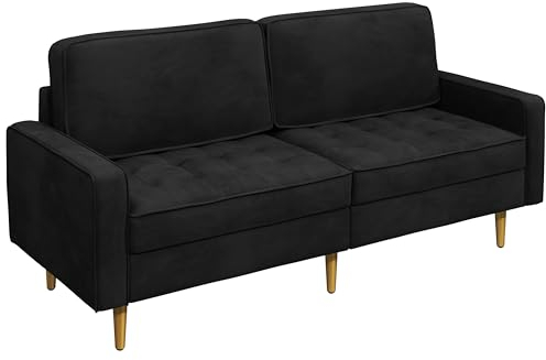Yaheetech 2-Sitzer Sofa, Samt-Sofa mit Metallbeinen Modernes 2er Gästesofa Polstersofa Schlafcouch für kleine Räume/Wohnzimmer/Schlafzimmer/Gästezimmer 173,5×76×84 cm LxBxH Schwarz
