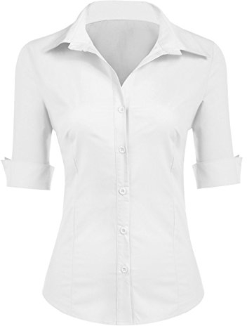 Zeagoo Bluse Damen Elegant Baumwolle mit Knopfleiste Klassische Bluse Business Frauen Tops Modern Arbeitshemd Weiß L