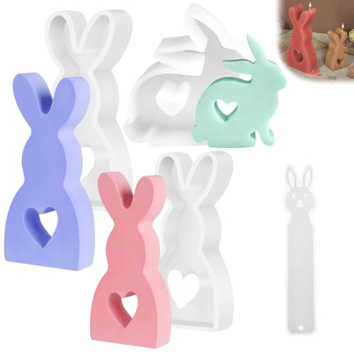 MHDUYEG Moule Silicone Pâques 3 Pièces Moule Silicone Lapin Moules Pâques Moule Lapin 3D Pâques Moule Lapin Bricolage pour Pâques, Cadeaux de Pâques (avec 1 Moule Silicone Marque-Page Lapin)