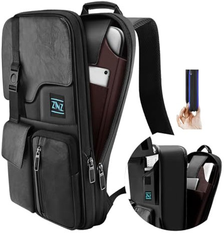 ZINZ Schlanker & Erweiterbarer Laptop Rucksack 15,6 Zoll Business Rucksack, Anti Diebstahl Reisen Rucksack für Wasserdichte Notebook Tagesrucksack Schulrucksack Herren Damen,Schwarz