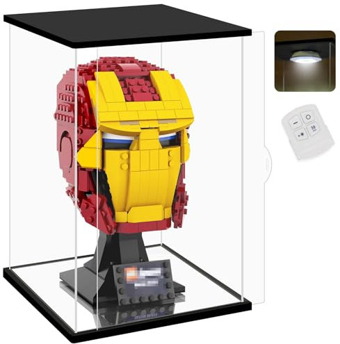 Nonemey Acryl Vitrine / Schaukasten mit LED Licht & Fernbedienung – Transparent staubdichte Display Case Box für Sammlerstücke,Figuren & Collectibles- Schwarz,20x15x35cm