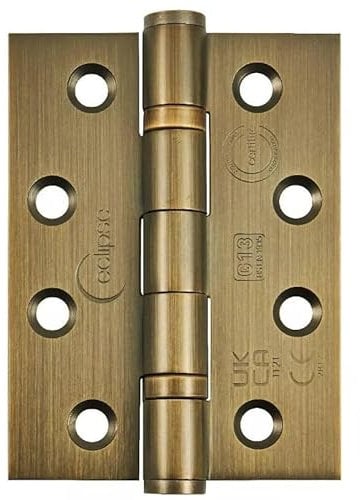Eclipse Stainless Steel Ball Bearing Door Hinges, 4 Inch 102mm, Grade 13, Fire Rated, One Pair & Screws (Antique Brass)