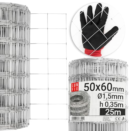 LUN FIX Drahtgitter 0,35x25m, 50x60 mm Maschenweite, Ø1,5 mm Estrichgitter | Verzinktes Schweißgitter Für Armierung Im Mauerwerk, Betongitter, Verbundgitter, Formstabil, Zuschneidbar Für Bau Und DIY.