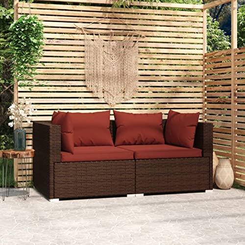 Chaduof 2-Sitzer-Sofa mit Kissen, Palettensofa, Palettenmöbel Set, Outdoor Sofa, Gartensofa, Gartenmöbel Lounge, Gartencouch, Braun Poly Rattan