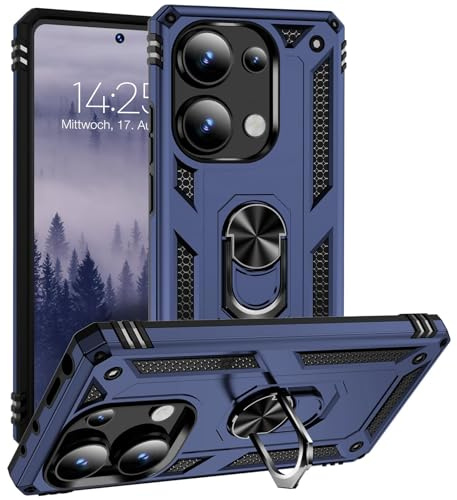LBH Outdoor Hülle für Xiaomi Redmi Note 13 Pro Armor Militär Stoßfest Handyhülle 360 Grad Metal Ring Halter Ständer Schutzhülle für Handyhalterung Auto Magnet Blau
