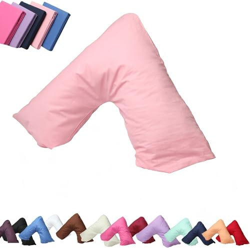 V-förmiges Kissen mit Kissenbezug, extra gefülltes Hohlfaserkissen zur Nackenstütze, orthopädisches V-Kissen, Schwangerschaftskissen, Stillkissen, Kopf- und Nackenstützkissen (73x34cm) (Rosa)