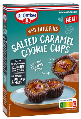 Dr. Oetker MY LITTLE BITES Salted Caramel Cookie Cups | Salted Caramel Cookies 4er Pack: Backmischung für jeweils 12 Schoko Cookie Cups mit Salted Caramel-Schoko-Füllung