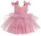 IDOPIP Bébé Fille 3D Papillon Tulle Robe Arc épaule V Cou sans Manches Princesse Demoiselle d'honneur de Soirée Rose foncé 110