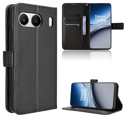 Rojeuinn Hülle für Oneplus Nord 4 Handyhülle-Hülle Stoßfest Case Cover-Handy Case in Premium Kohlefaser [Klappbar Flip] [Standfunktion Tasche] -Schwarz