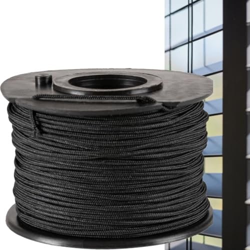 Prorope Jalousie/Rollo/Plissee-Schnur, Polyester, 1.0 mm, Ersatzschnur für Plisse, Wird Nicht Platt, Stärker und Reißfester als die Nylon und Polypropylenschnur, Schwarz, Rolle 50 Meter (Schwarz, 1.0)