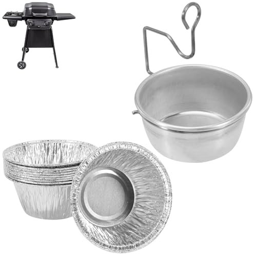 WEBROIL Grill-Tropfbecher mit Fettclip für Kenmore, Charbroil Grillteile, Auffangbecher für Masterbuilt 76,2 cm / 101,6 cm Smoker-Grill-Ersatzteile, Zubehör mit Einwegfolieneinlagen aus Aluminium, 10