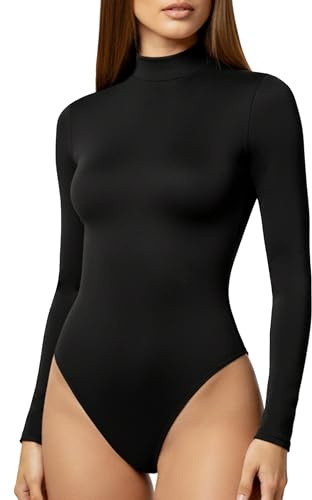 YOGINGO Women's Mock Turtle Neck Long Sleeve Bodysuits Classic Going Out Body Suits Fashion Jumpsuits Leotards for Women Black S 1017