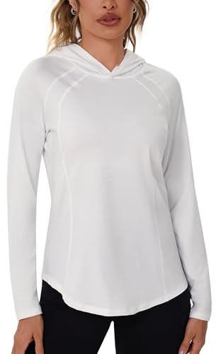 Terecey Camisetas Deportiva Mujer de Manga Larga | UPF 50+, manga larga con capucha, tejido suave y transpirable, secado rápido y elasticidad en cuatro direcciones