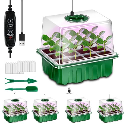 AONYIYI 5 Stück 60 Zellen Anzucht Gewächshaus Klein Anzuchtkasten ZimmergewäChshaus Mit Licht Anzuchtset mit Timer Aufzuchtset Pflanzen für Außenbereich Innen