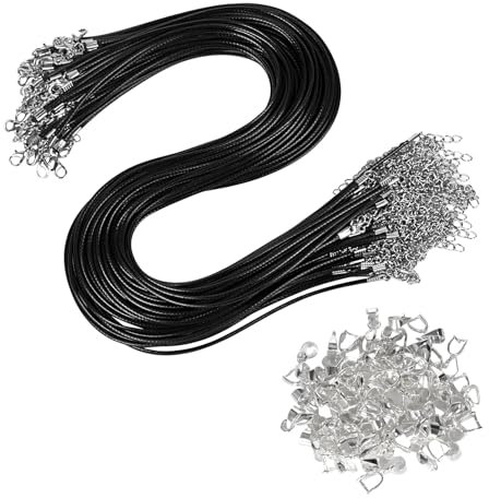 120 Piezas de Cordón Negro para Collar con Cierre de Cuero Encerado, Colgante de Bucle Ojales Correas de Cuero para la Joyería de DIY (60 Collar de Cordón, 60 Collar Pinch Cierre)