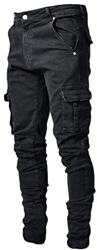 Herren-Jeans mit schmaler Passform, Denim-Hose für Herren, hohe Taille, schmale Passform, Arbeitshose, modisch, gerades Bein, Komfort, lässig, Denim-Hose, Cargohose, lange Hip-Hop-Hose, gerades Bein