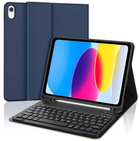 Tastiera per iPad A16 11/10 Generazione (2025/2022), Cover con Tastiera per iPad 11 Gen 11 Pollici/10 Gen 10.9 Pollici, Bluetooth Magnetica QWERTY Keyboard, Custodia con Portapenna, Blu navy
