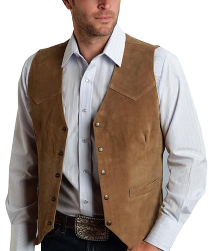 Allthemen Herren Weste Wildleder Anzugweste Western Cowboy Vest Vintage