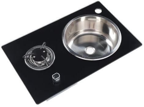 Tempered Glass RV Gas Stove, Portable Single Burner 1.8Kw Cooktop with Stainless Steel Wash Basin, Elegant Design, Embedded Installation, Direct Connection, RV Gas Cooktop