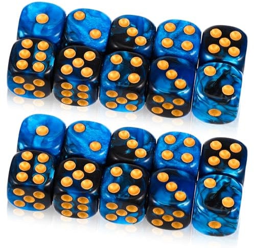 JIEYAO 20 Stück Würfel Set, Polyedrische Würfelset D6 Würfel Set 16mm Blau Acryl Dice Spielwürfel Blau und Rot Farbwürfel mit Goldpips Bunte Würfel für Rollenspiele Würfelspiele Tischspiele