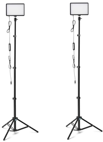 Amazon Basics 2-Pack LED Studio Lights with 62.3 Adjustable Tripod, RGB Modes, Adjustable Brightness and Color Options, 360° Gimbal, USB-Powered for Video, Streaming & Content Creation