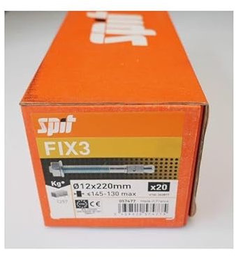 Spit - Cheville zinguée goujon d'ancrage Ø 12x145-220mm (boîte de 20) pour charges lourdes sans béton non-fissuré FIX 3 SPIT