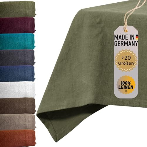 chambry Premium Tischdecke 100% Leinen Stonewashed - Handarbeit Made in Germany - hochwertige und nachhaltige Tischwäsche aus Naturmaterial - Khaki 130cm x 130cm