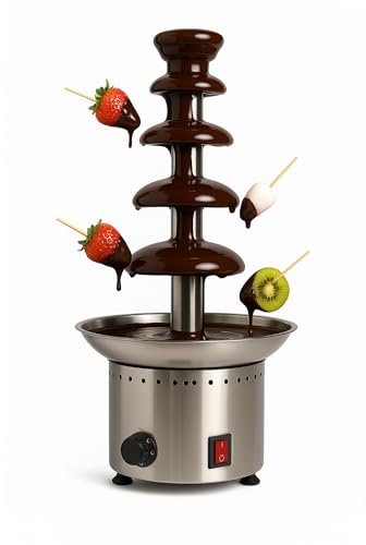 Fontaine à Chocolat Professionnelle 4 Étages – Acier Inoxydable, 5 kg Max – Thermostat Réglable 110°C, 265W – Événementiel, Mariages, Buffets, Réceptions