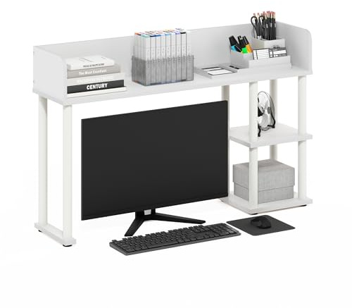 Furinno Classic Desktop Bücherregal Aufbewahrungsregal, Schreibtischorganisator mit 3 Regalen, Weiß/Weiß