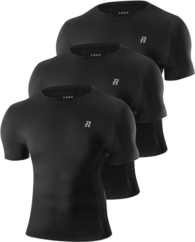 Runhit 3 Pack Kompressionsshirt Herren Kurzarm, Funktionsshirt Schnelltrocknend Sportshirt Atmungsaktiv Laufshirt Männer Kurz Compression T-Shirt Baselayer Top für Fitness Laufen Gym