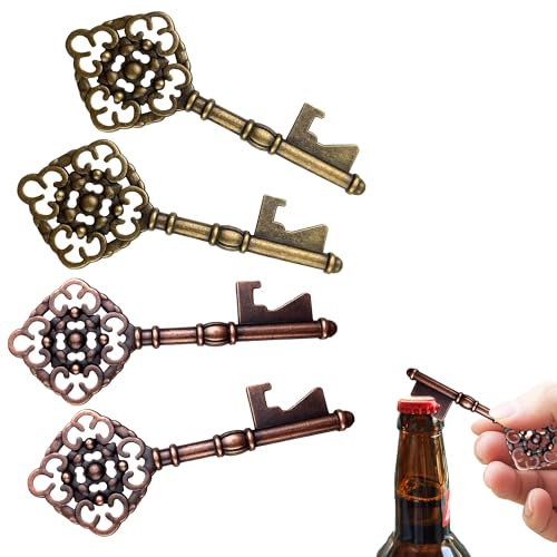 Crown Key Shaped Bottle Opener Set of 4, Vintage Style Alloy Beer Bottle Openers Party Favors for Wedding, Birthday, Baby Shower or Bar Decor, Decorative Bottle Opener Gifts, Reusable and Elegant