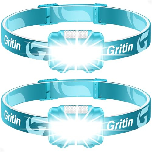 Gritin Linterna Frontal LED Potente Recargable, [2 Pack] Linterna Cabeza COB Super Brillante con 3 Modos, Ligera y Impermeable para Correr, Acampar, Pescar, Ciclismo