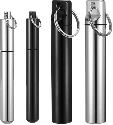 Heclia 4PCS Metal Portable Toothpick Holder, Mini Toothpick Container | Small Travel Box, with Keychain, Dental Pick Holder, Toothpicks Dispenser, Aluminum Alloy, Pocket Toothpicks Cases