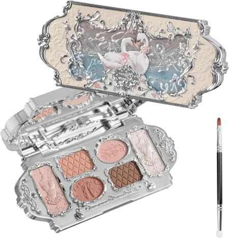 Swan Ballet 6-farbige Make-up-Palette, Lidschatten, Rouge, Hervorhebung und Kontur, Flower Know Make-up-Palette mit 4 matten + 2 schimmernden neutralen Farbtönen (A)
