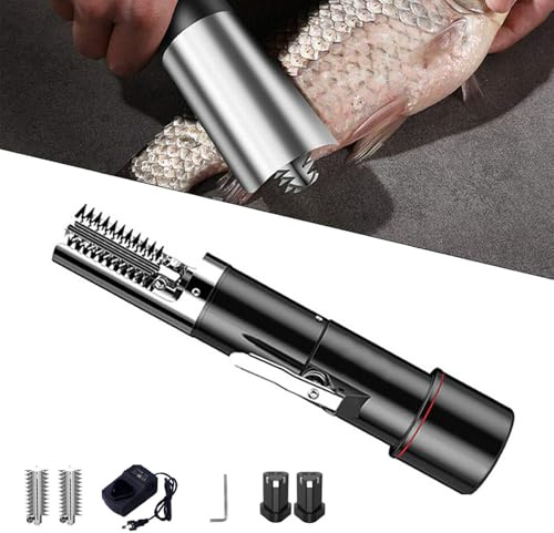 Electric Fish Scaler Remover, Cordless Electric Fish Scales with 2 Cutter Heads, 360° Waterproof, Powerful Motor, Battery Powered