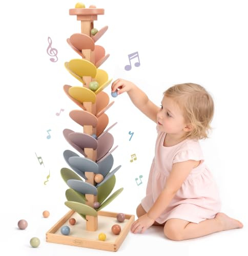 Joyreal Montessori Spielzeug ab 3 4 5 Jahre - Klangbaum Holzspielzeug Murmelbahn Holz Montessori Regenbogen Motorikspielzeug Geburtstag Junge Mädchen