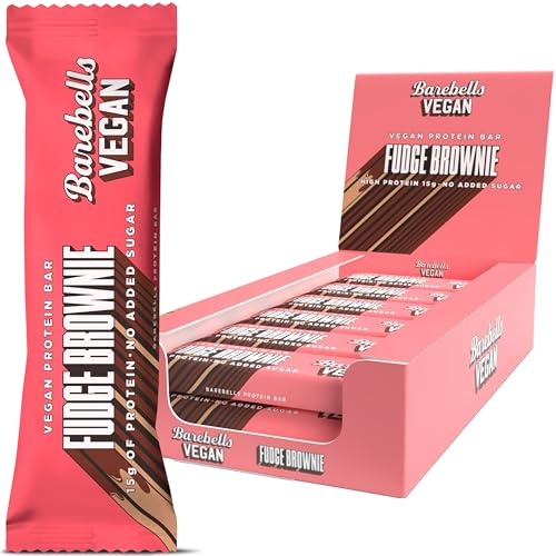 Barebells Vegan Protein Bar Fudge Brownie 12x55g - 15g Plant Based Protein, No Added Sugar, Chocolate Coated High Protein Bars - Low Sugar Vegan Snack