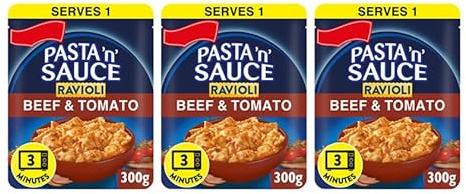 Pasta 'n' Sauce Ravioli Beef & Tomato Microwave Ready Meal, 300g, No Artificial Colours or Preservatives, Serves 1,Pack Of 3